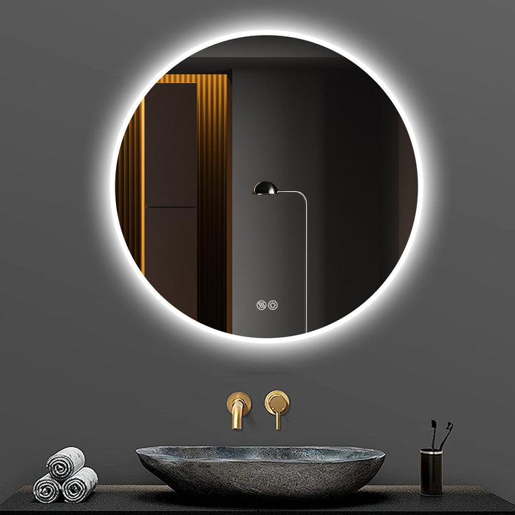 32” Round LED Bathroom Mirror – Anti-Fog, Silver, Dimmable Light - Modern Home & Kitchen