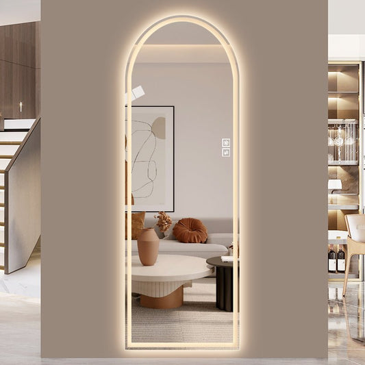 65β LED Full-Length Mirror β Arch Design, Lights, Shatter-Proof - Modern Home & Kitchen