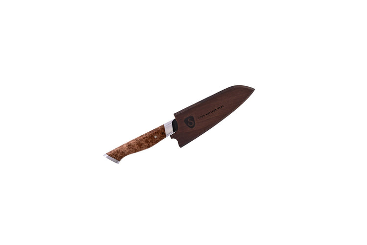 Steelport Knife Co. 4-inch paring knife with engraved handle, sheathed, ideal for precise kitchen prep and detailed cutting tasks.