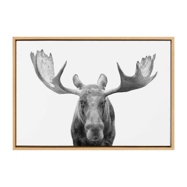Black and white moose framed canvas wall art by Amy Peterson Art Studio, featuring nature-inspired wildlife decor.