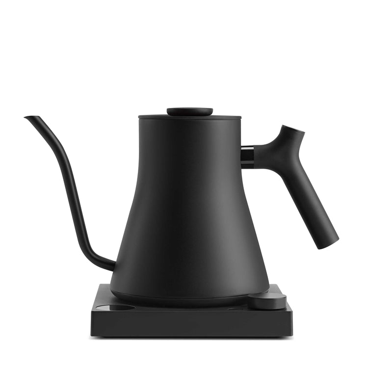 Fellow Stagg EKG Pro electric pour-over kettle in matte black with 0.9L capacity, featuring a sleek, modern design and digital controls.