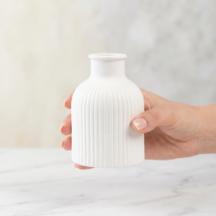 Ribbed Bottle Vase, Gypsum White 4"