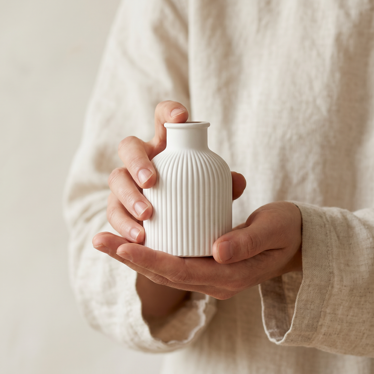 Ribbed Bottle Vase, Gypsum White 4"