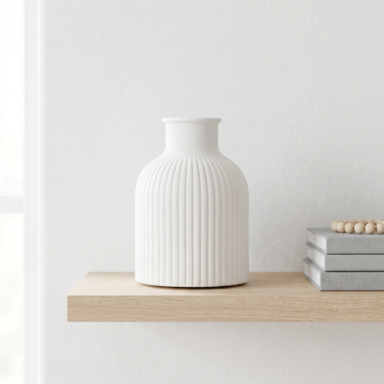 Ribbed Bottle Vase, Gypsum White 4"
