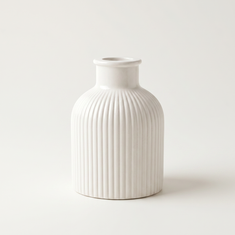 Ribbed Bottle Vase, Gypsum White 4"