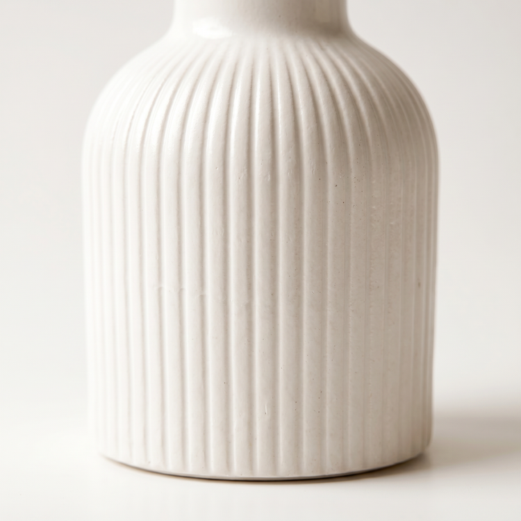 Ribbed Bottle Vase, Gypsum White 4"