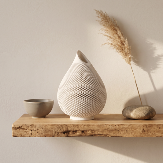 Teardrop Honeycomb Vase, Gypsum White 5"