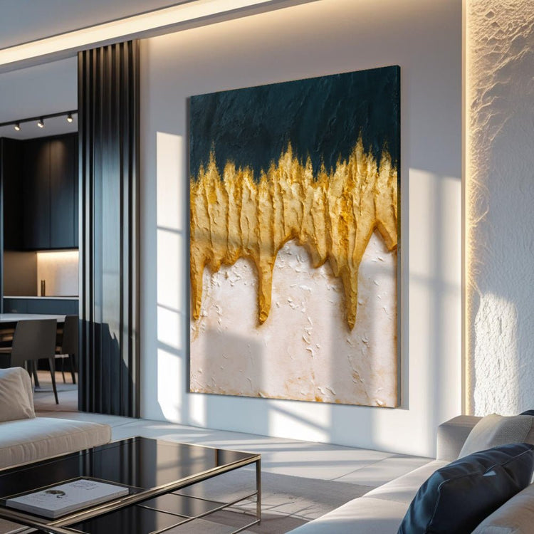 Abstract Blue And Gold Wall Art - Modern Home & Kitchen