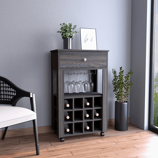 Bayamon Bar Cart β Contemporary Wine & Glass Storage with Drawer and Casters - Modern Home & Kitchen