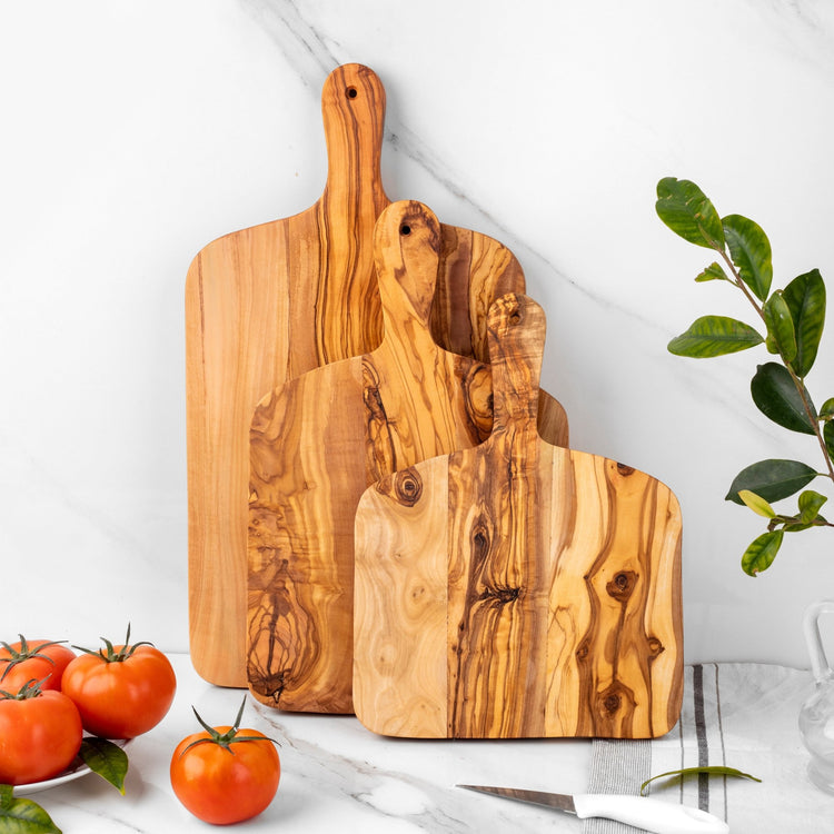 Premium Hand-Crafted Olive Wood Cutting Board with Handle - Modern Home & Kitchen