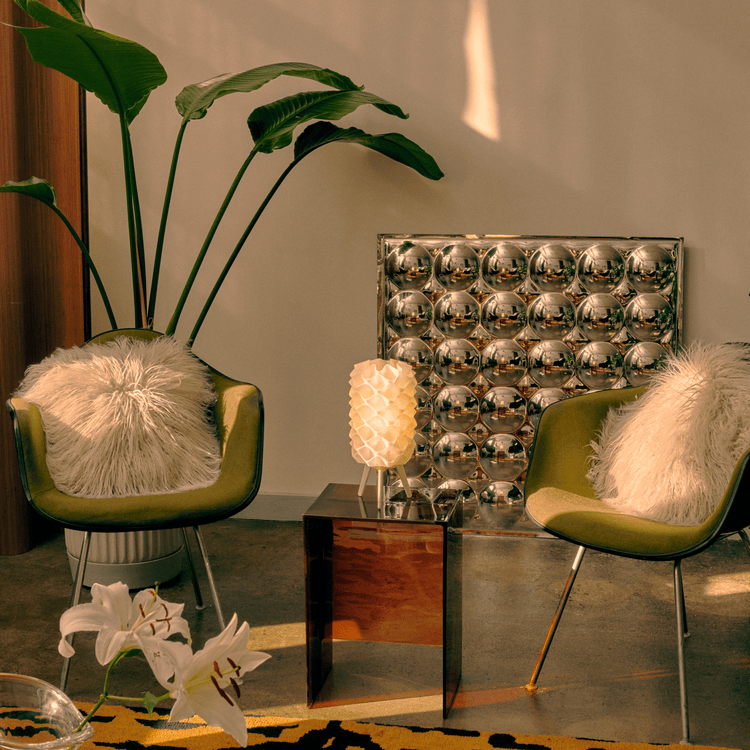Matte black Lotus lamp by Wooj Design, contemporary designer lighting with a sleek, modern lamp base and elegant floral-inspired shape.