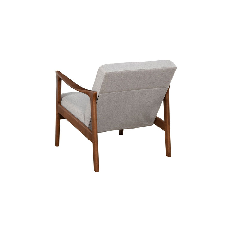 Alpine Furniture Zephyr Lounge Chair in beige fabric with wooden legs, modern accent chair for living room or lounge area.