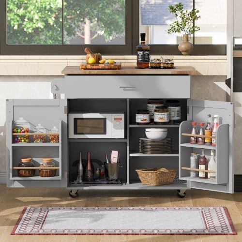 Space-saving rolling kitchen cart with drawers and wheels in small kitchen