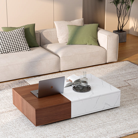 Modern style walnut coffee table with two storage spaces - Modern Home & Kitchen