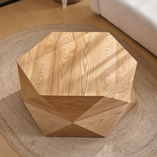 Retro Polygon Flip Top Coffee Table | Geometric Wood Coffee Table with Storage - Modern Home & Kitchen