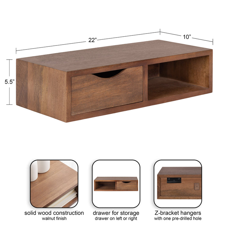 Hutton Floating Side Table with Drawer | Modern Wall Mounted Bedside Storage Table