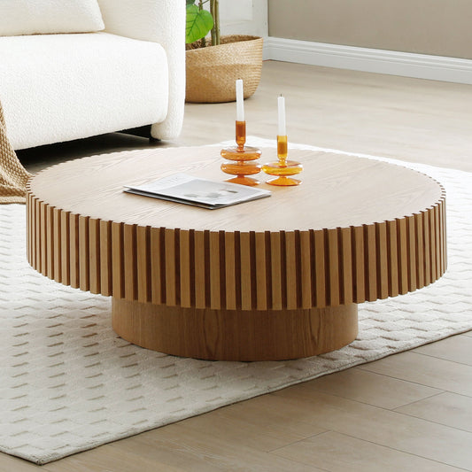 31.49'' Round Wood Coffee Table for Living Room with Handcrafted Drum Design – Modern Home & Kitchen