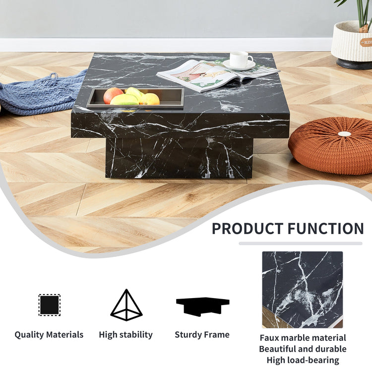 Modern black MDF round coffee table with minimalist design, 31.4 inches in diameter, featuring sleek, contemporary style.