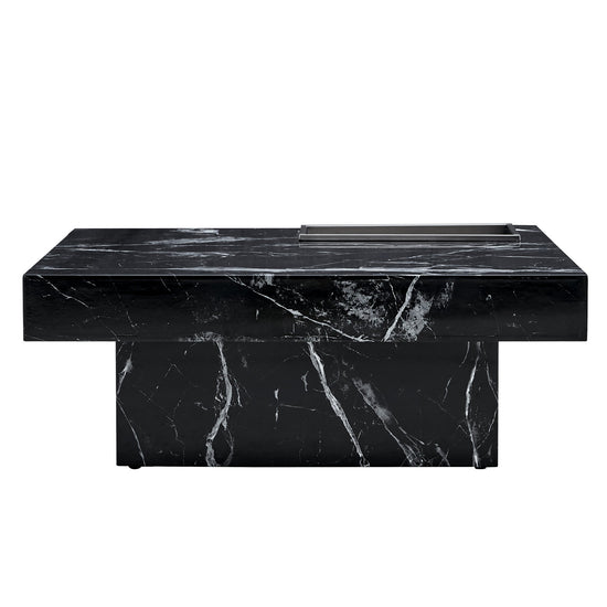 Modern black MDF round coffee table with minimalist pattern, 31.4 inches diameter, sleek and stylish living room accent piece