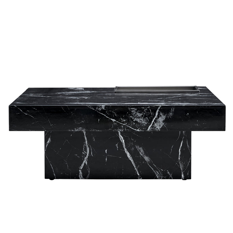 Modern black MDF round coffee table with minimalist pattern, 31.4 inches diameter, sleek and stylish living room accent piece