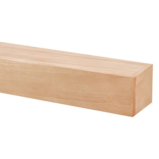 Farmhouse-style poplar wood floating fireplace mantel by Dogberrycollections, showcasing a sleek, modern design with natural wood grain.