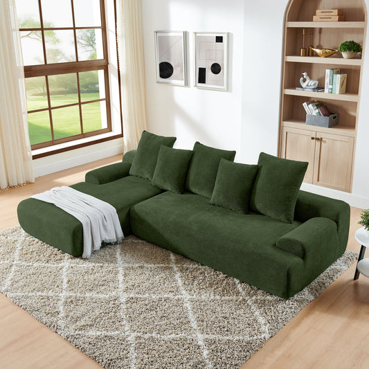 Green velvet L-shape modular sectional sofa by Montret with 4 seats, no assembly required, supports up to 900 lbs.