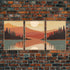 Sunset Forest 3-piece framed canvas wall art set by NuevArt featuring boho abstract sunset and forest designs on light oak backgrounds.