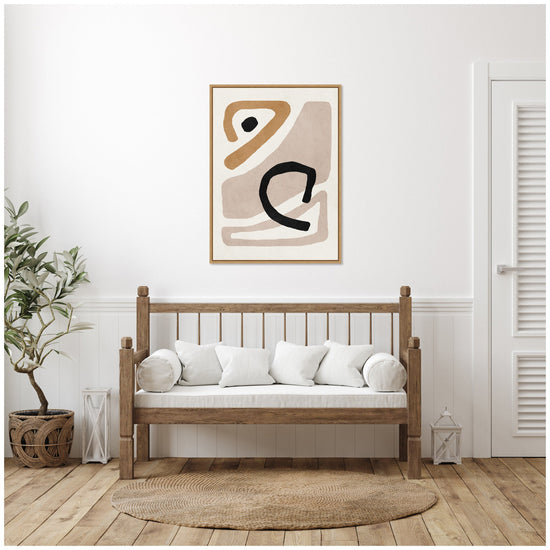 Kate and Laurel Sylvie Neutral Abstract Framed Canvas Wall Art with minimalist design and modern style.