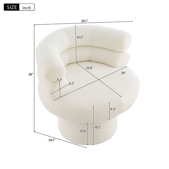 HouseOfZazla Teddy Fleece Round Swivel Accent Chair with barrel shape and plush upholstery, perfect for cozy lounge spaces.