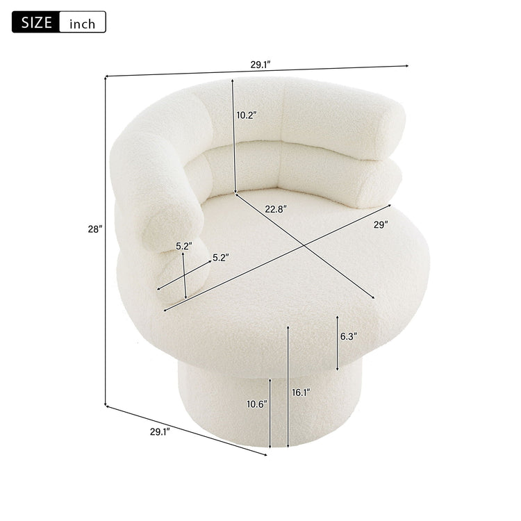 HouseOfZazla Teddy Fleece Round Swivel Accent Chair with barrel shape and plush upholstery, perfect for cozy lounge spaces.