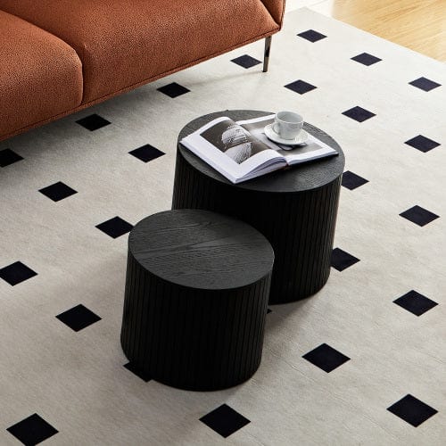 2-Piece Round Nesting Coffee Table Set – Black MDF Tables for Living Room - Modern Home & Kitchen