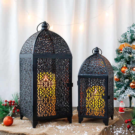 Hanging Candle Lanterns Set of 2 — 12" and 16.5" Metal and Glass