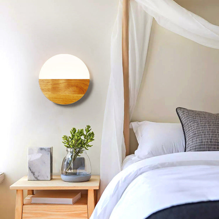 Modern wooden LED wall lamp by FLIPSTYLEZLLC, ideal for living rooms, bedrooms, or study areas, with sleek contemporary design.