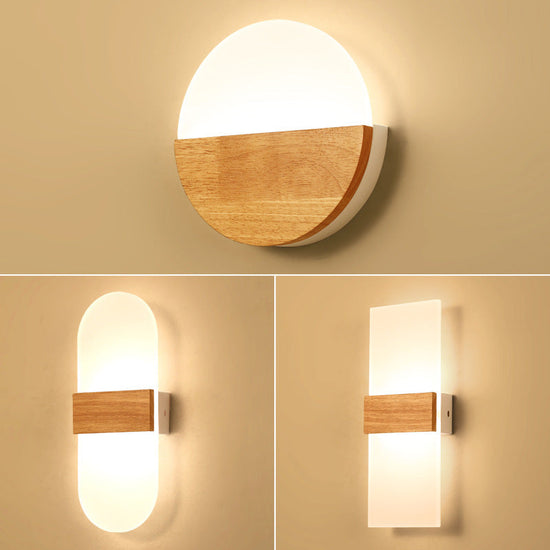 Modern wooden LED wall lamp by FLIPSTYLEZLLC, designed for living room, study, or bedroom bedside lighting.