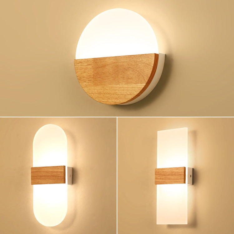 Modern wooden LED wall lamp by FLIPSTYLEZLLC, designed for living room, study, or bedroom bedside lighting.