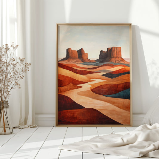 Abstract Desert Butte Canvas – Modern Southwest Wall Art - Modern Home & Kitchen