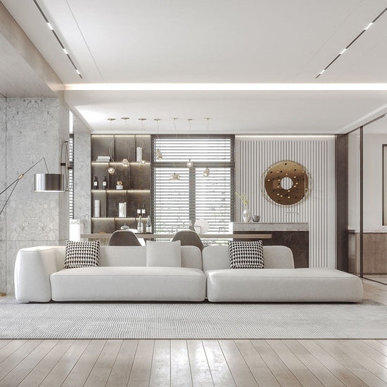 Italian minimalist modular sofa by FLIPSTYLEZLLC featuring sleek Nordic modern design in a contemporary living room setting.