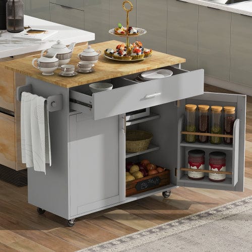 Rolling kitchen island with drop-leaf and storage compartments