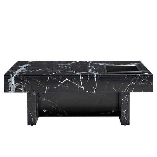 Modern black MDF round coffee table with minimalist design, 31.4-inch diameter, sleek surface, and contemporary style.