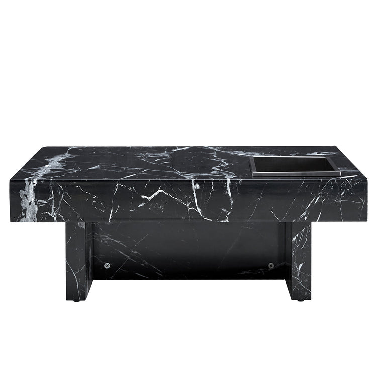 Modern black MDF round coffee table with minimalist design, 31.4-inch diameter, sleek surface, and contemporary style.