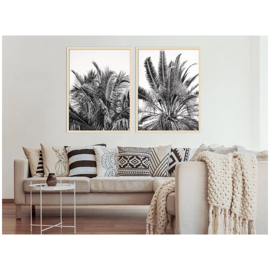 Kateandlaurel Alicia Bock Palm 2-piece framed wall art set featuring botanical illustrations on white backgrounds.