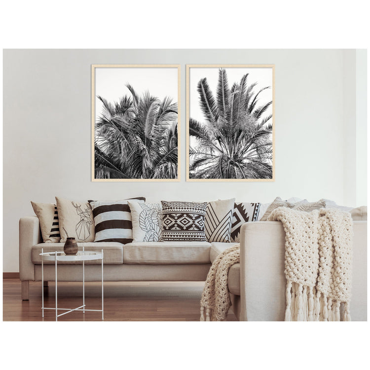 Kateandlaurel Alicia Bock Palm 2-piece framed wall art set featuring botanical illustrations on white backgrounds.