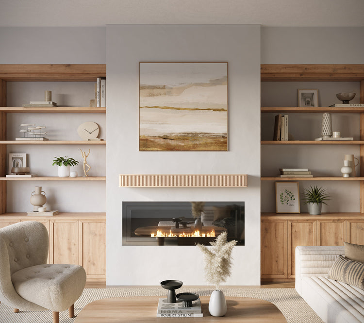 Natural wood fluted fireplace mantel shelf by Dogberrycollections, showcasing detailed fluted design and smooth finish.