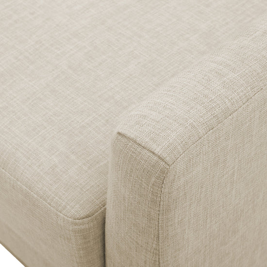 Beige mid-century modern accent chair with padded cushion seat, ideal for home or office seating, by V.I.P Digital Presence.