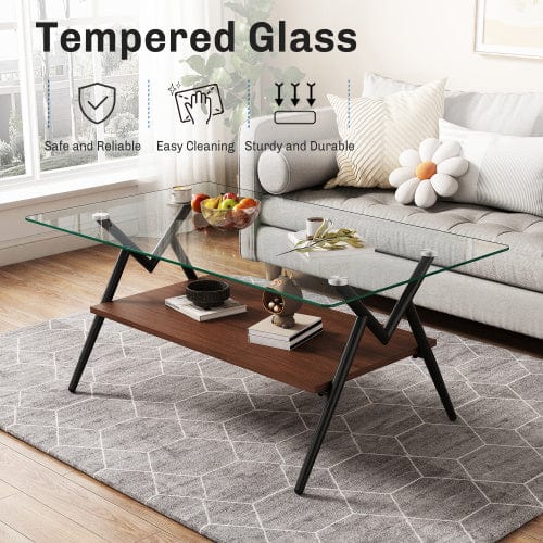 Modern Glass Coffee Table – Tempered Glass Top with Black Metal Legs | 38.6" - Modern Home & Kitchen