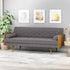 Grey fabric Aidan mid-century modern tufted sofa by V.I.P Digital Presence, showcasing plush cushions and sleek design.