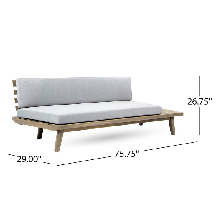 HouseOfZazla Hillcrest 2 Seater Outdoor Sofa with Acacia wood frame and comfortable cushions for patio lounging.