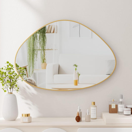 Modern Irregular Wall Mirror with Aluminum Frame – HD Floating Glass - Modern Home & Kitchen