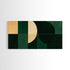 Emerald green geometric wall art by NuevArt, mid-century modern canvas print with bold shapes and vibrant colors for stylish decor.