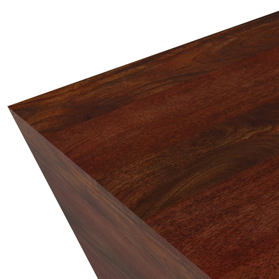 Square coffee table in cognac brown mango wood with modern design, by HouseOfZazla.